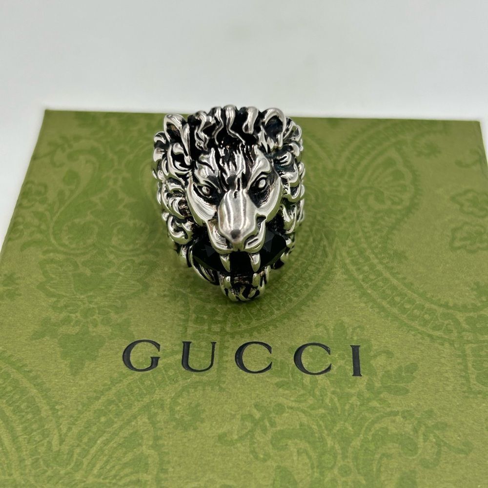 Gucci iconic Lionhead motif with Black stone size 10 made in Italy NWT - Picture 3 of 9